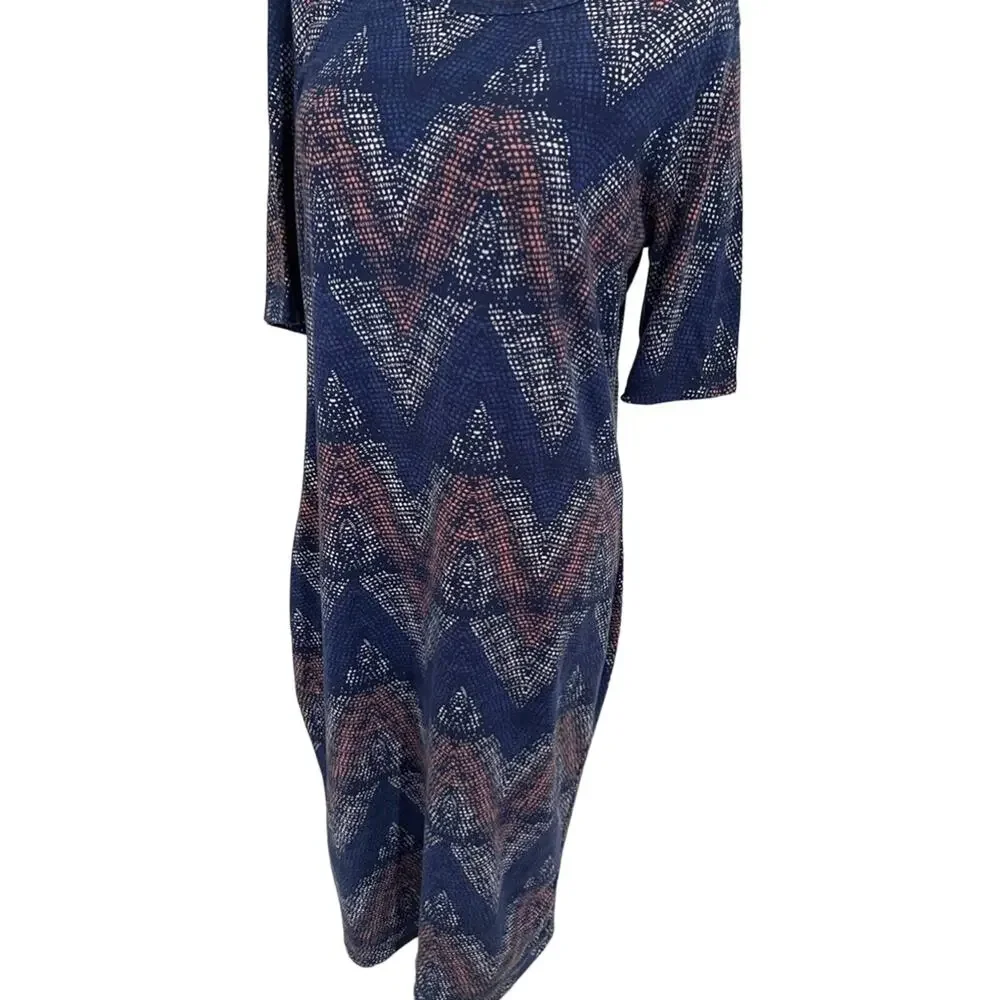 LuLaRoe Women’s Julia Geometric Design Blue White & Pink Knee Length Dress Sz XL